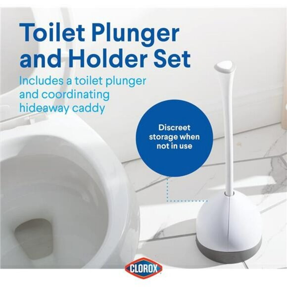 Clorox Toilet Plunger with Holder Heavy Duty Bathroom Caddy Organizer Set - Picture 4 of 7